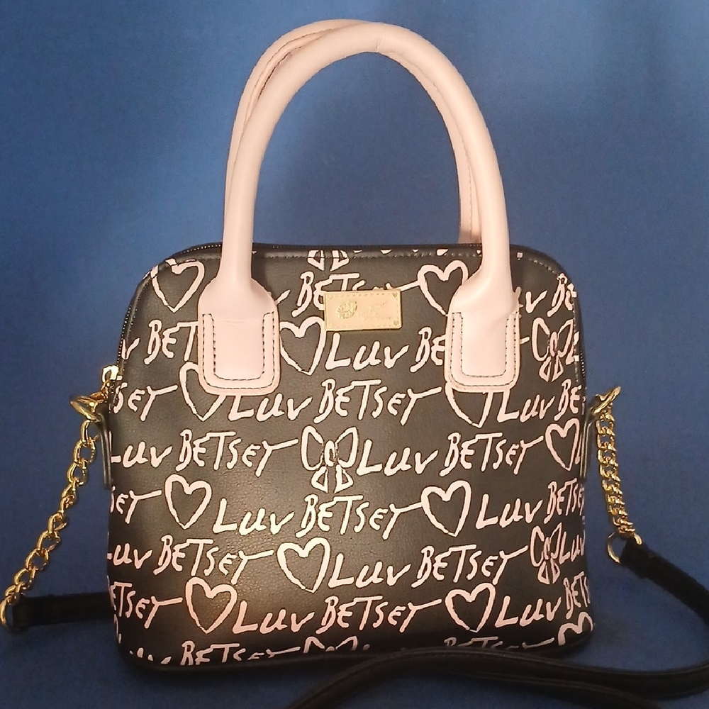 Betsey Johnson Black & Pale Pink Luv Satchel Handbag